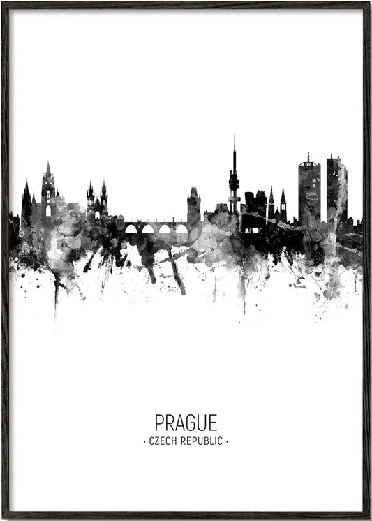 Prague skyline black and white
