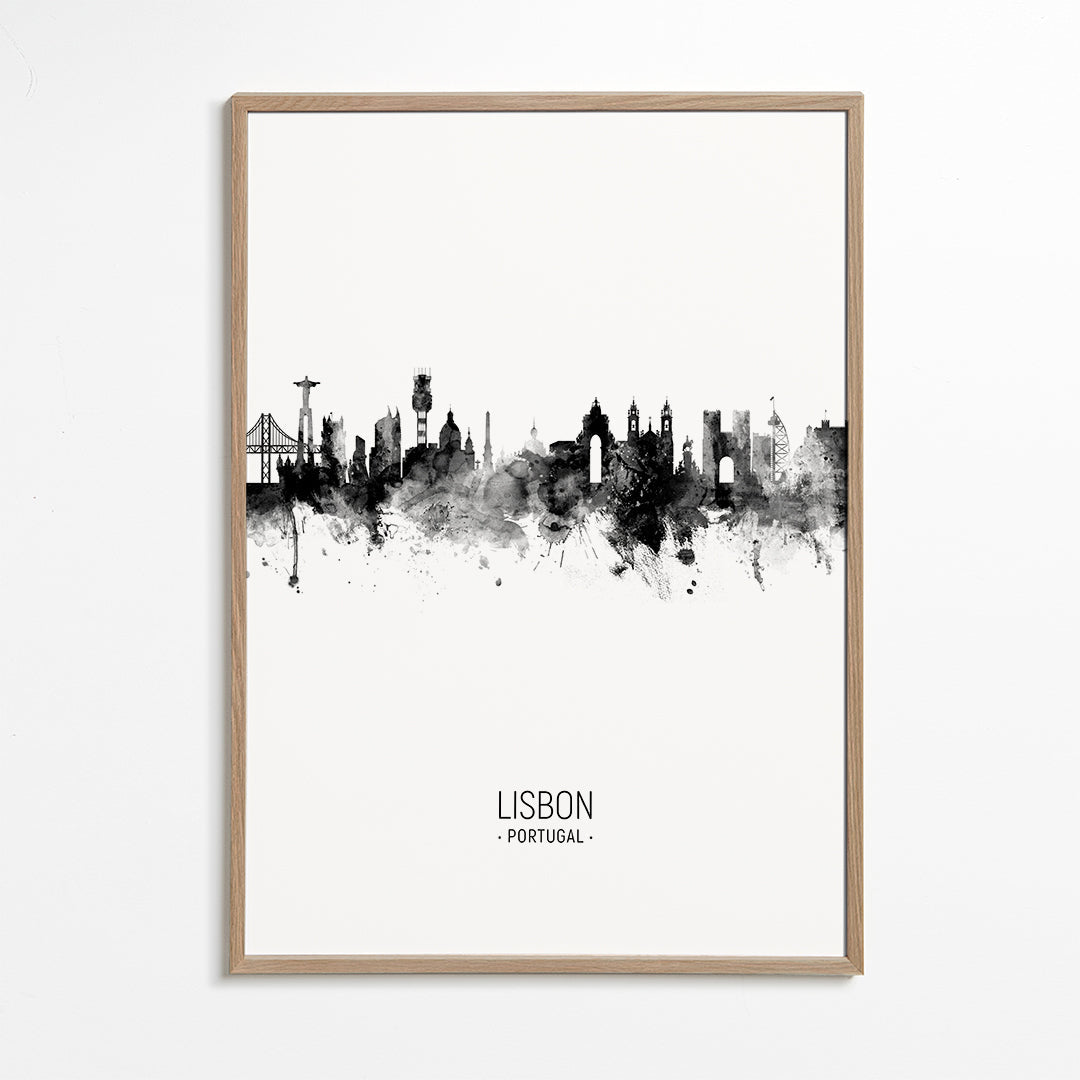 Lisbon skyline black and white