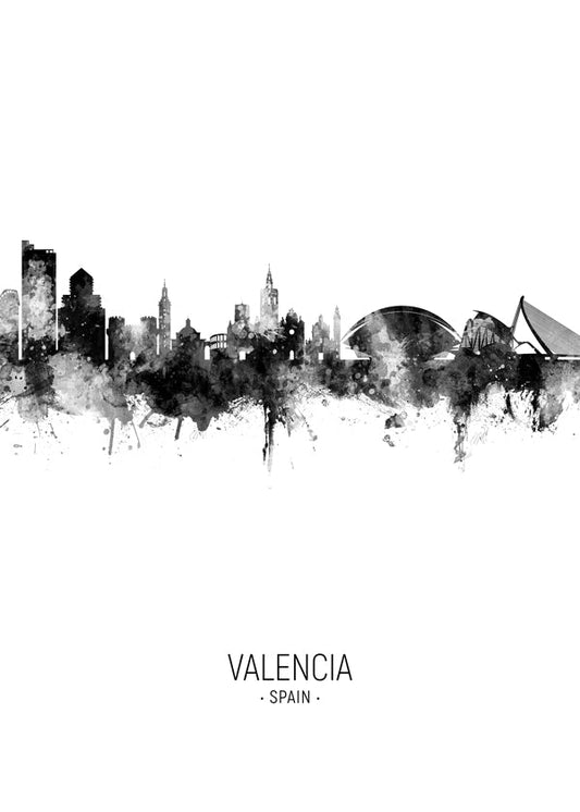 Valencia skyline black and white