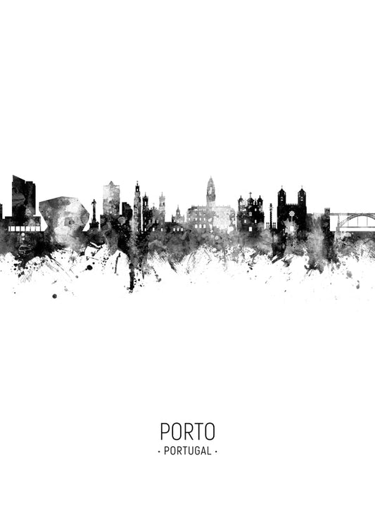 Porto skyline black and white