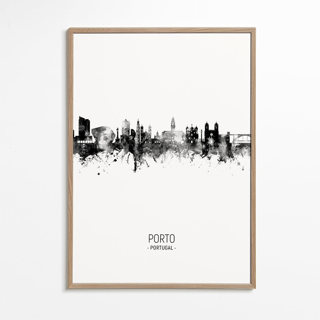 Porto skyline black and white