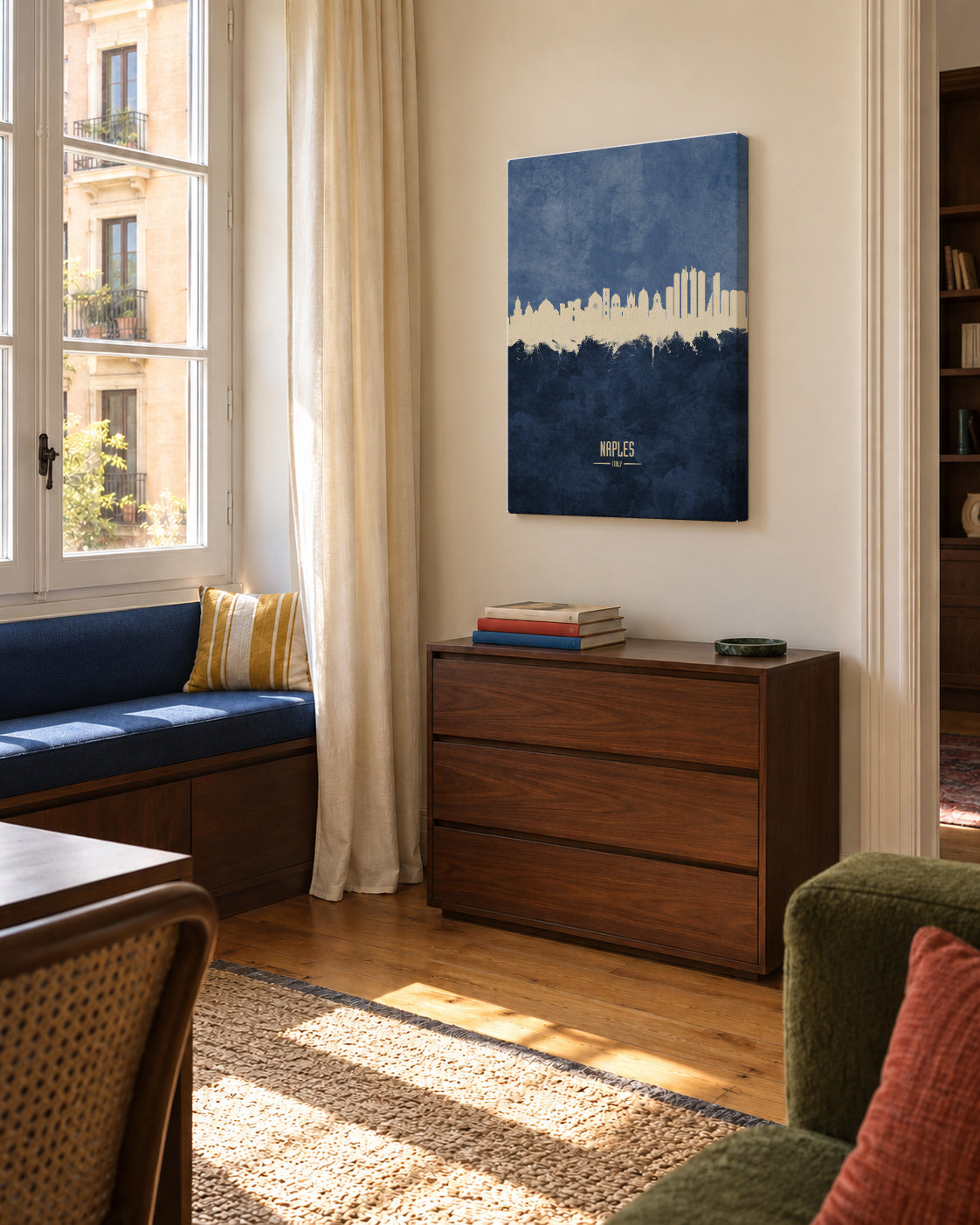 Naples Skyline Azul - Unframed canvas in an interior