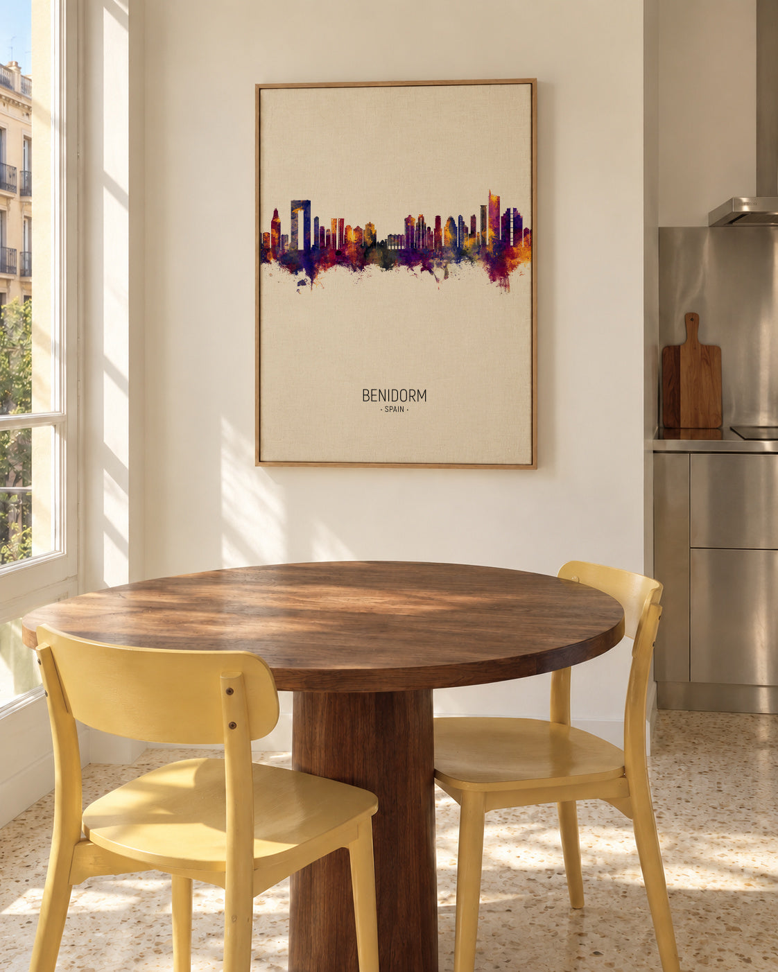 Benidorm Skyline beige - Framed canvas in an interior