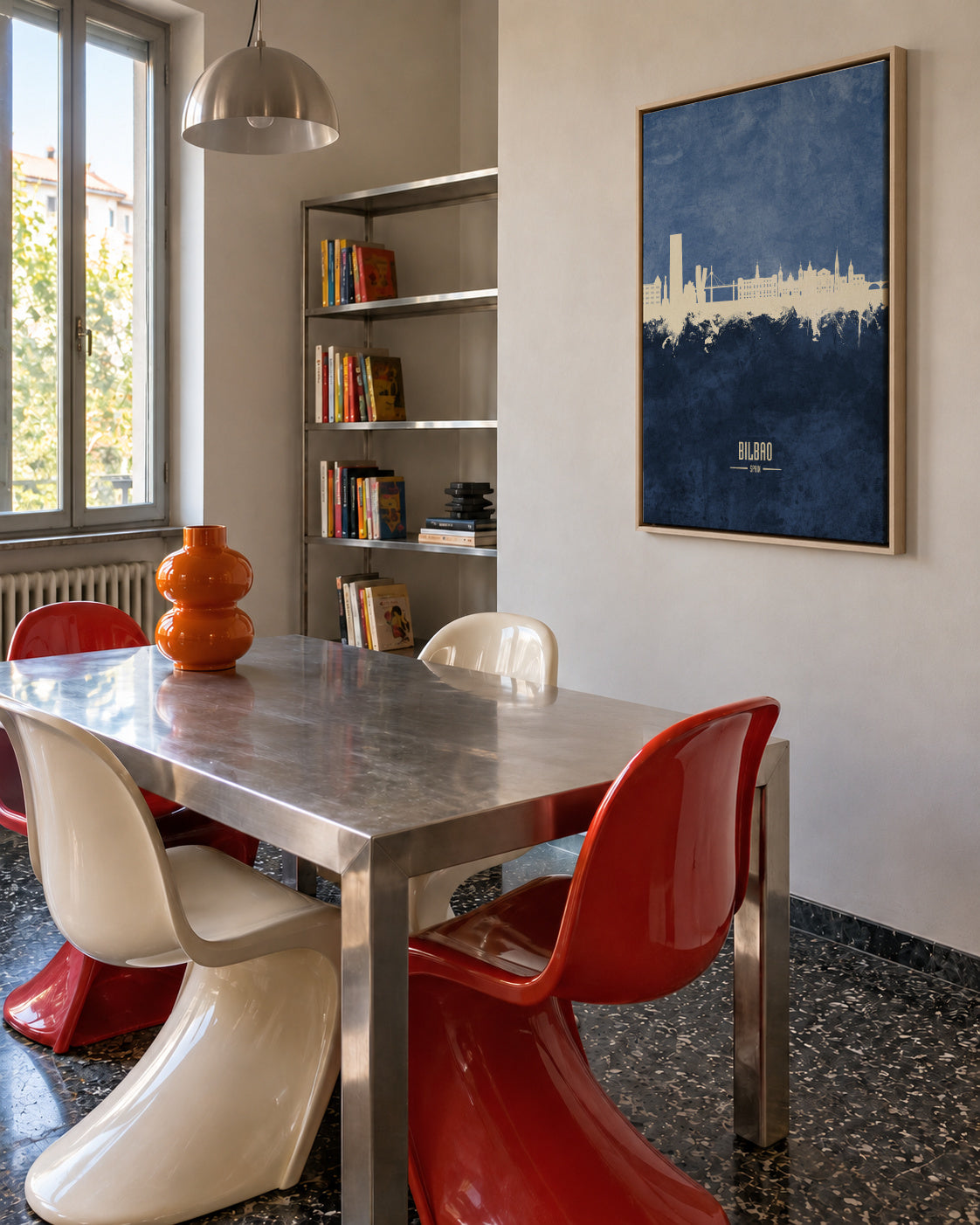 Bilbao Skyline azul - Framed canvas in an interior
