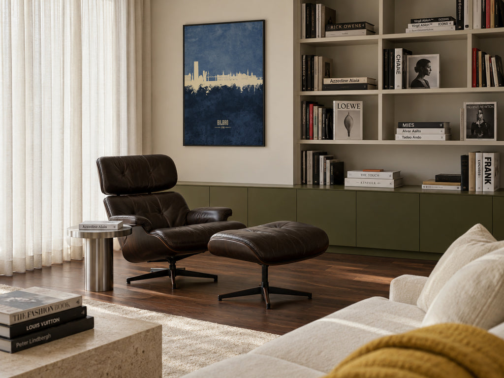 Bilbao Skyline azul - Framed poster in an interior