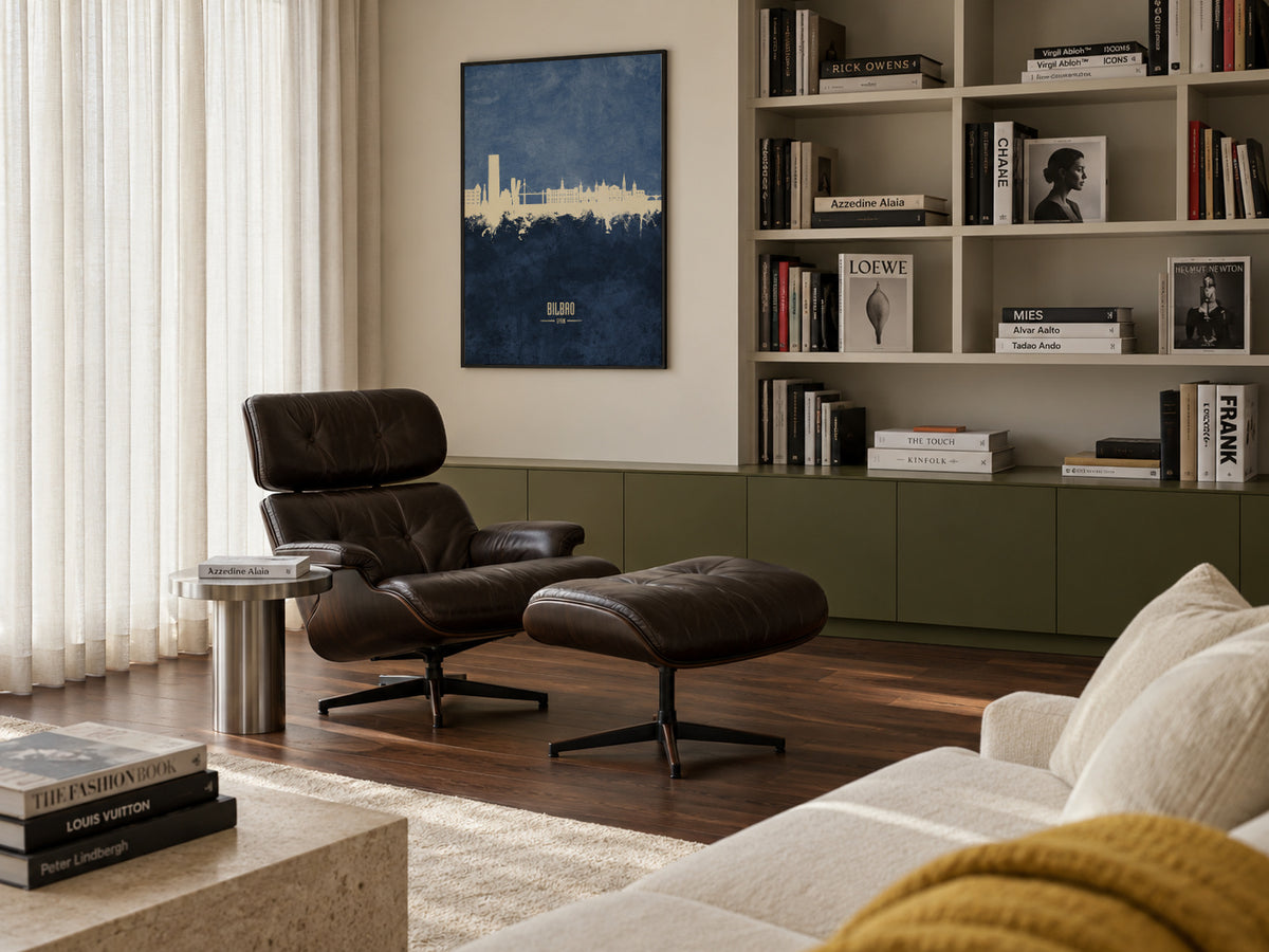 Bilbao Skyline azul - Framed poster in an interior