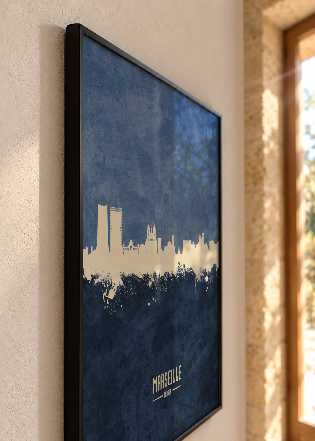 Marseille Skyline azul - Framed poster detail