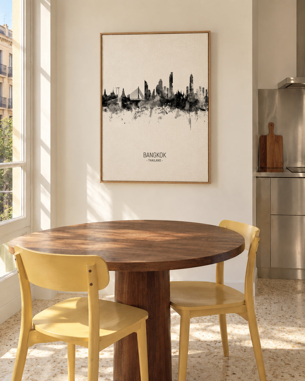 Bangkok Skyline blanco y negro - Framed canvas in an interior