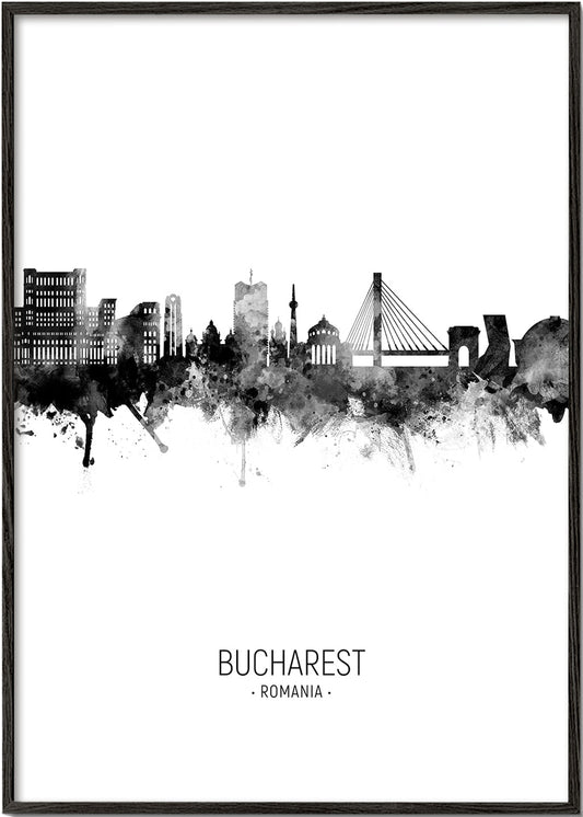 Bucharest Skyline black and white