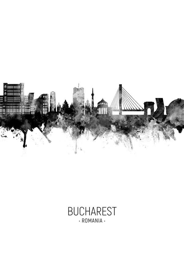Bucharest Skyline black and white