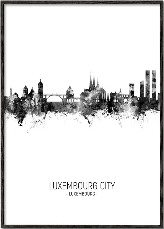 Luxembourg City Skyline black and white
