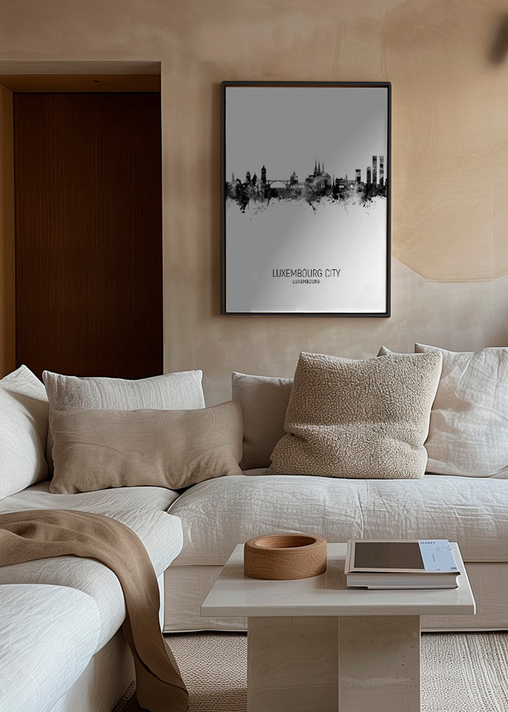 Luxembourg City Skyline black and white