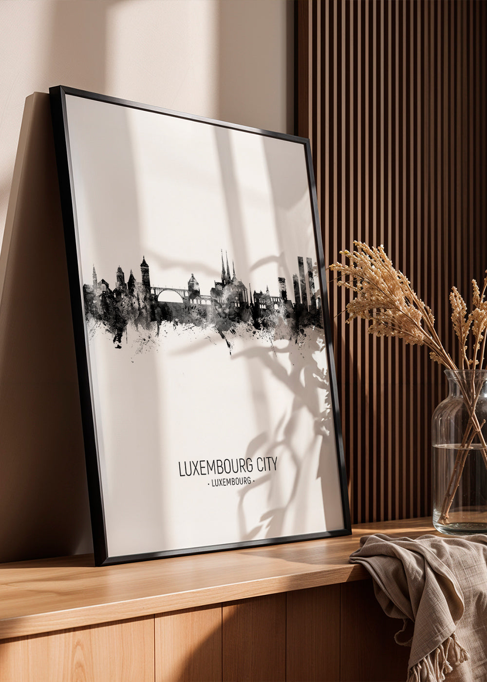 Luxembourg City Skyline black and white