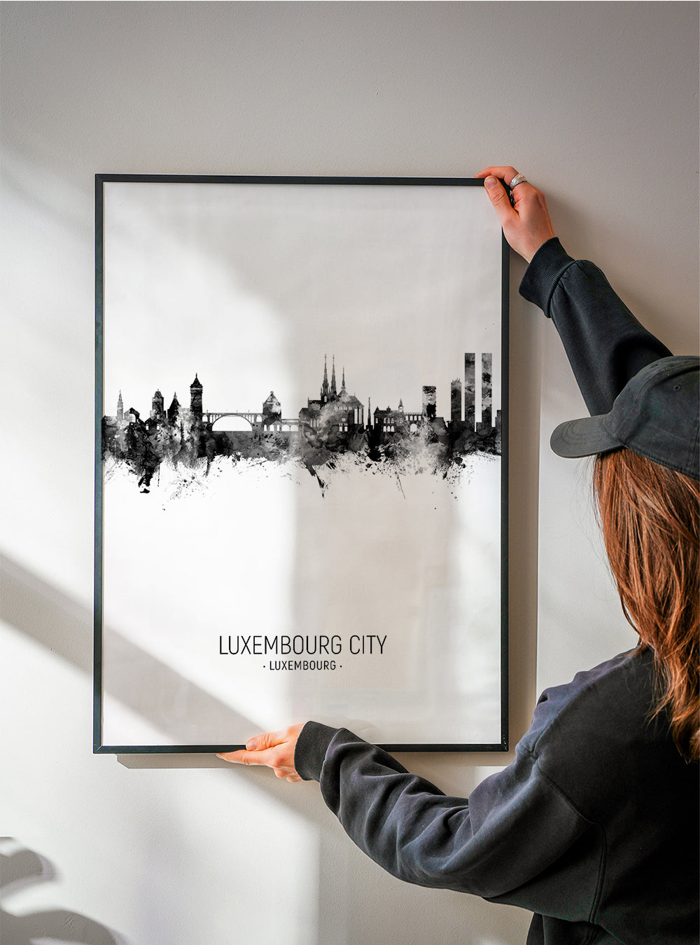 Luxembourg City Skyline black and white