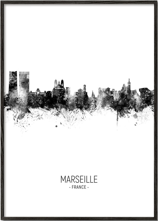 Marseille Skyline black and white