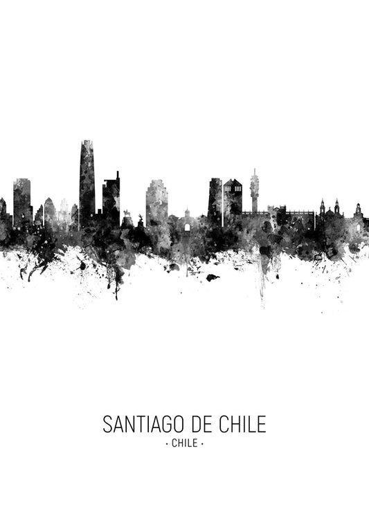 Santiago de Chile Skyline black and white