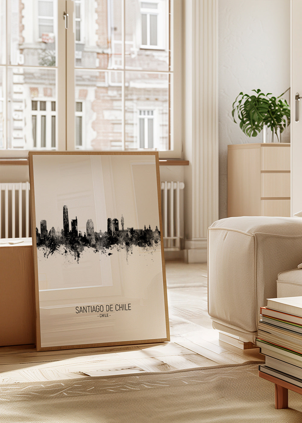 Santiago de Chile Skyline black and white