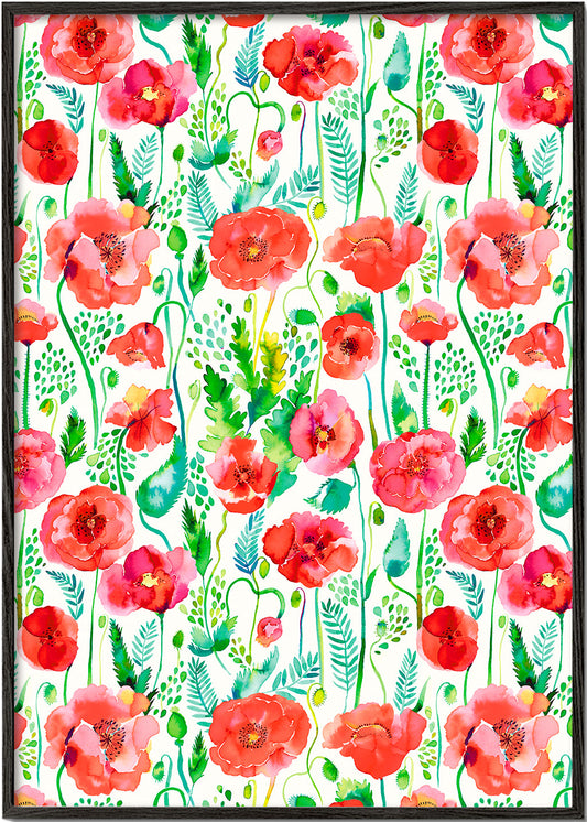 Watercolor Poppies Red