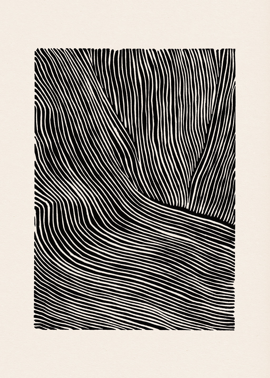 Stripes linocut Nº2 - Black and white - Unframed art print