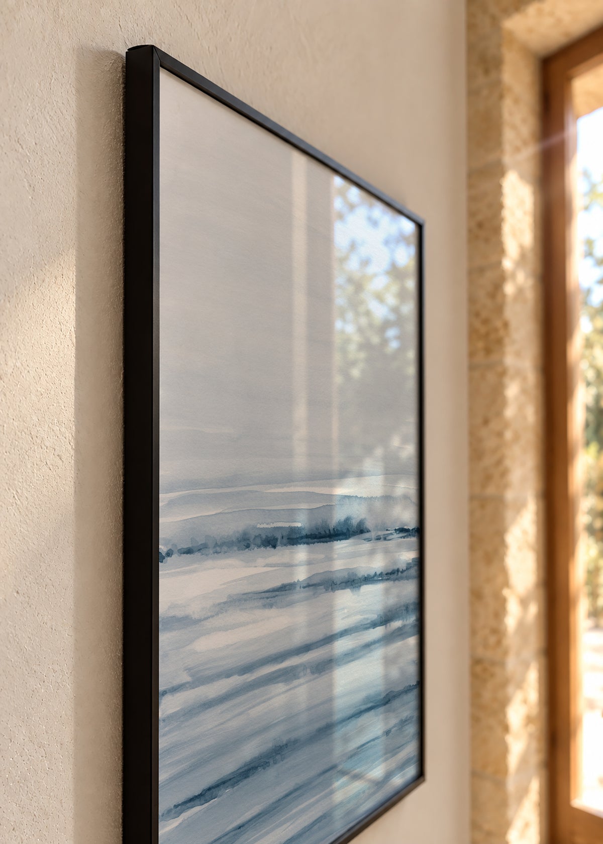 Watercolor landscape N 45 Indigo Blue - Framed poster detail