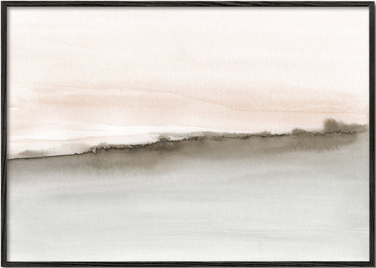 Abstract watercolor landscape in coral and sepia