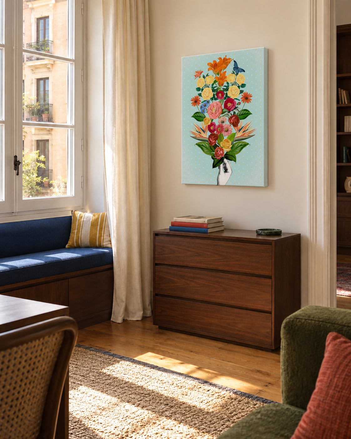 Botanical Blue - Unframed canvas in an interior