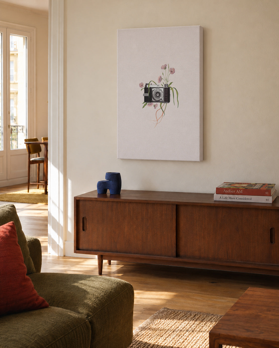 Floral kodak camera - Unframed canvas in an interior