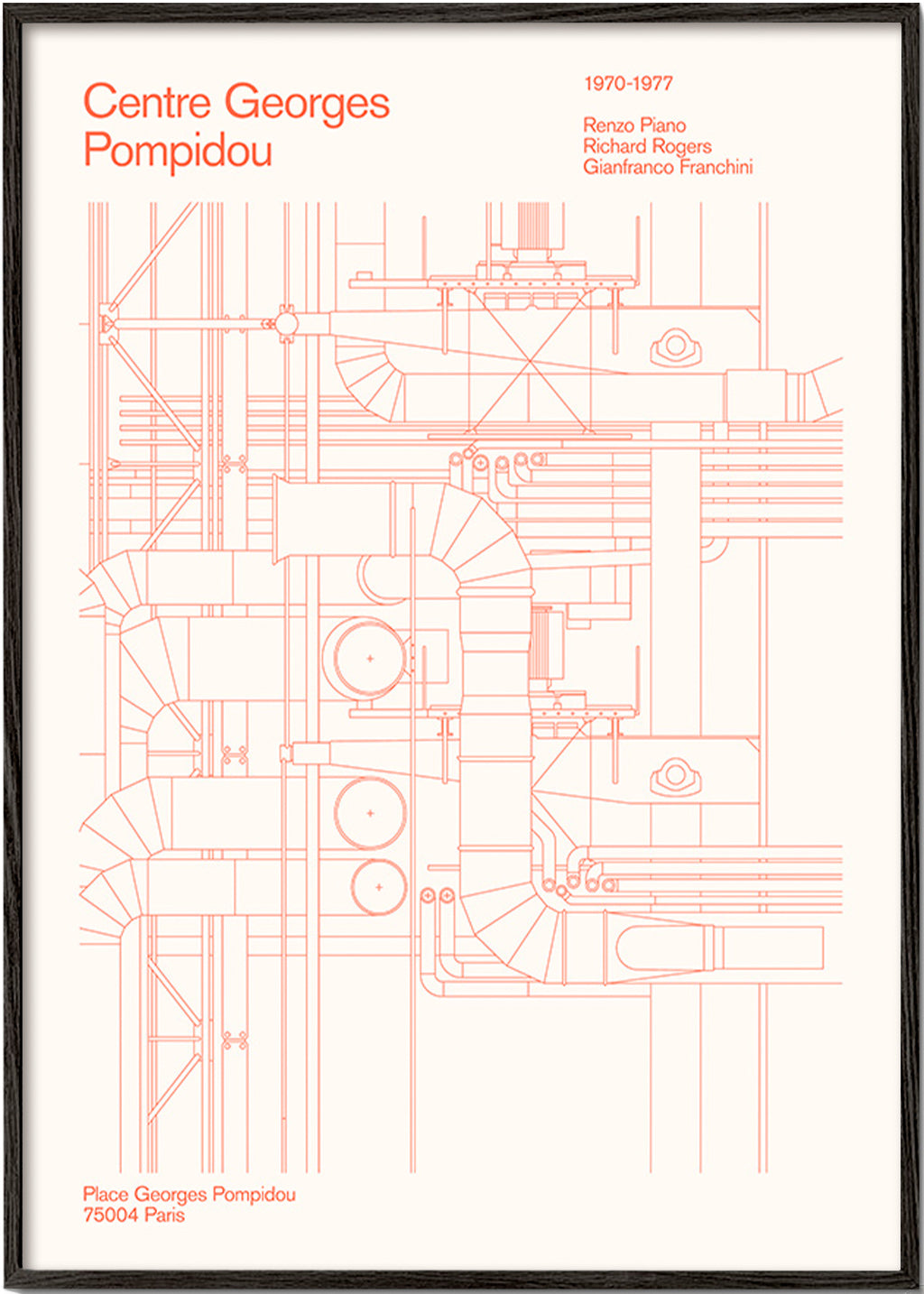Cuadro de ciudades Centre Pompidou con esquema arquitectónico – Black Frame