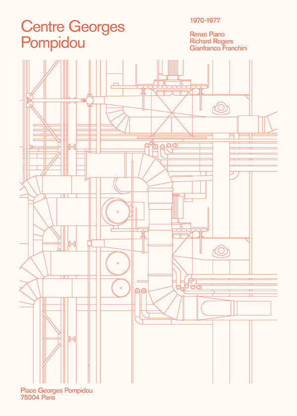 Cuadro de ciudades Centre Pompidou con esquema arquitectónico