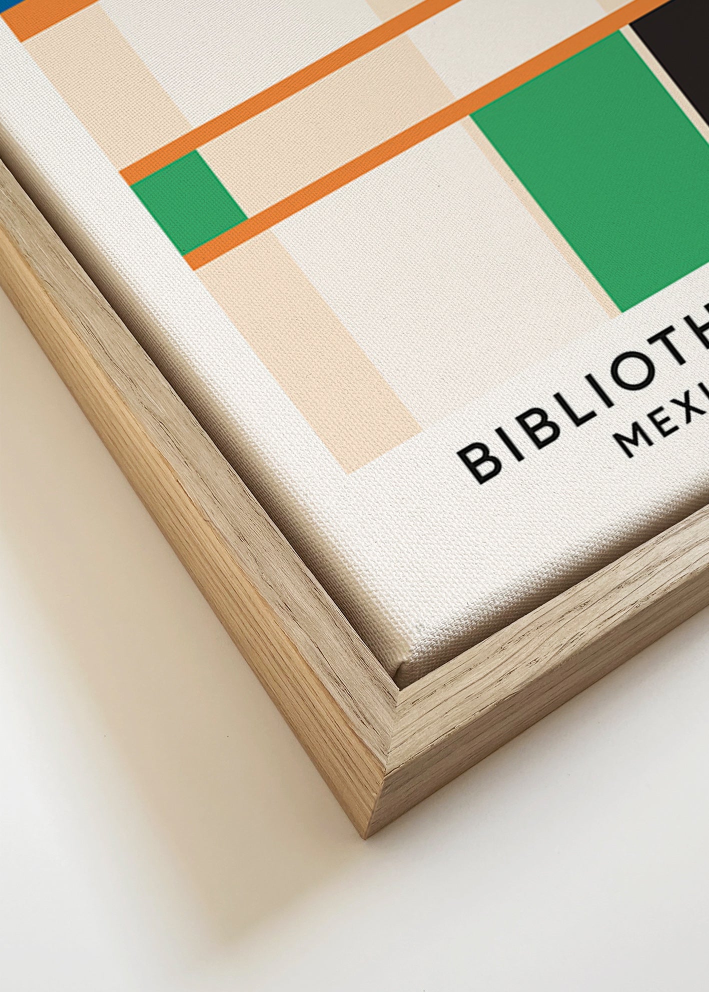Geometric print with blocks and typography 'Bibliothèque'