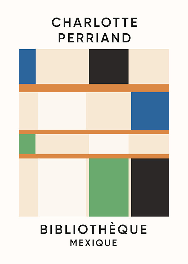 Geometric print with blocks and typography 'Bibliothèque'
