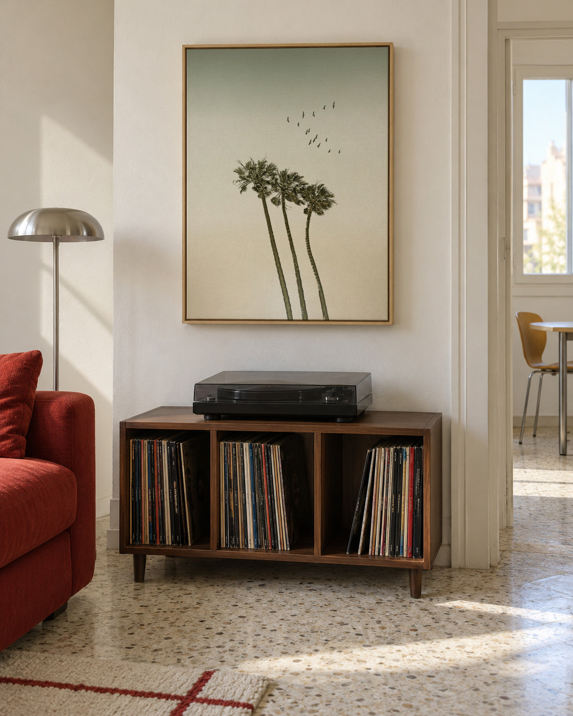 Vintage palm trees at sunset - Framed canvas in an interior