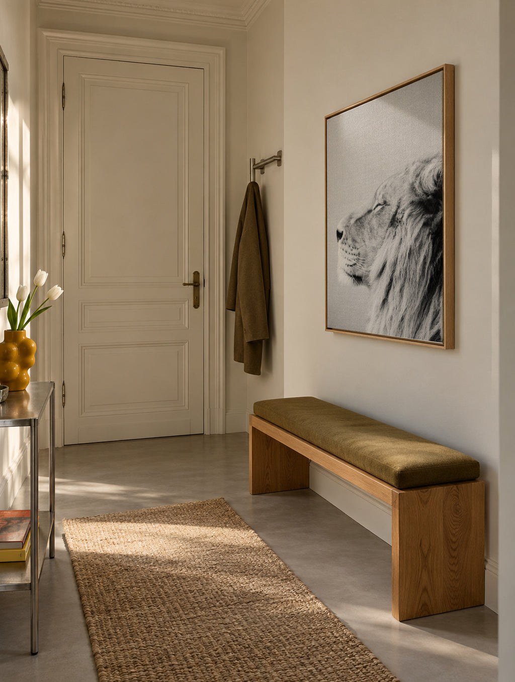 Lion Portrait - Black & White - Framed canvas in an interior