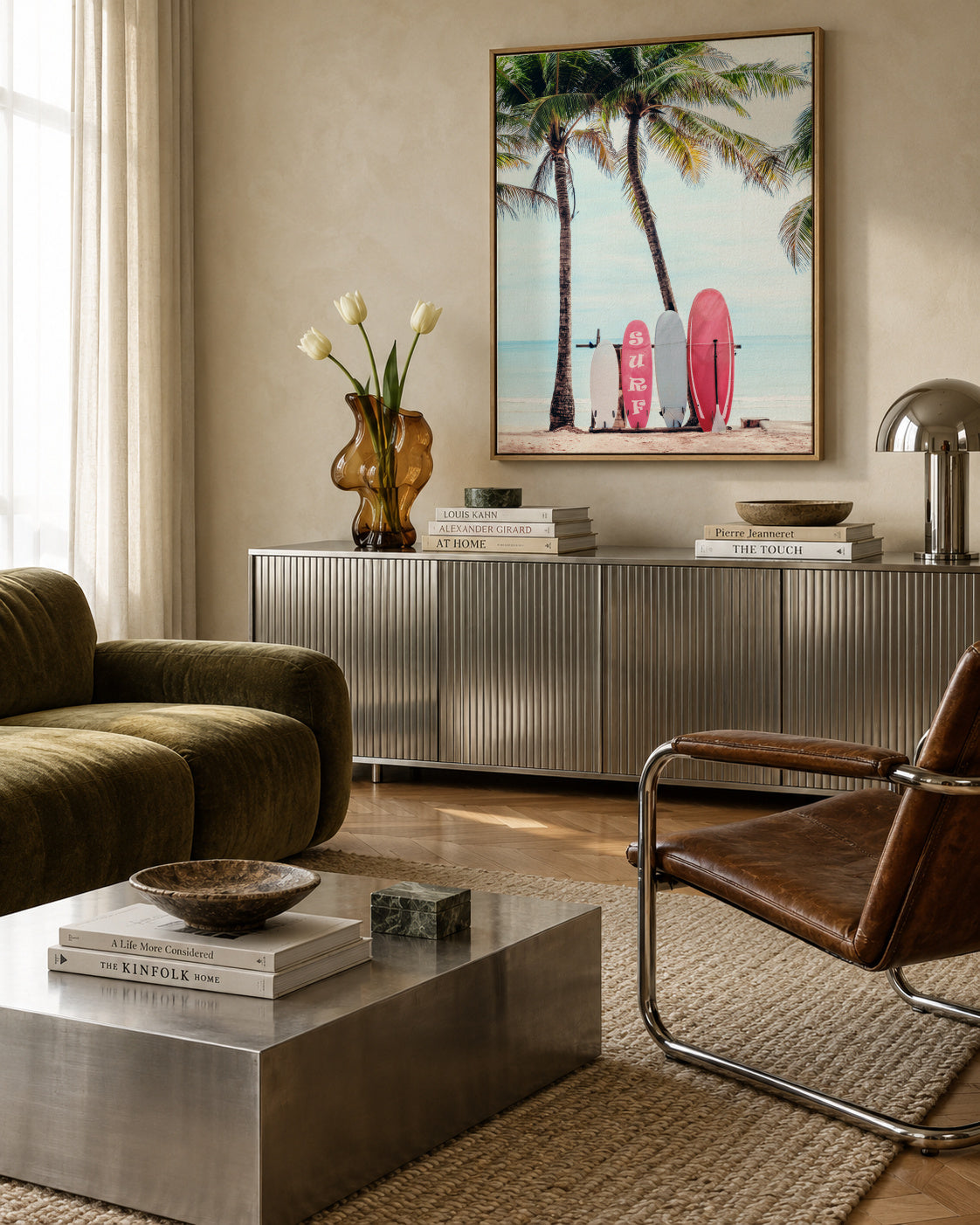 Choose Your Surfboard in pink - Framed canvas in an interior