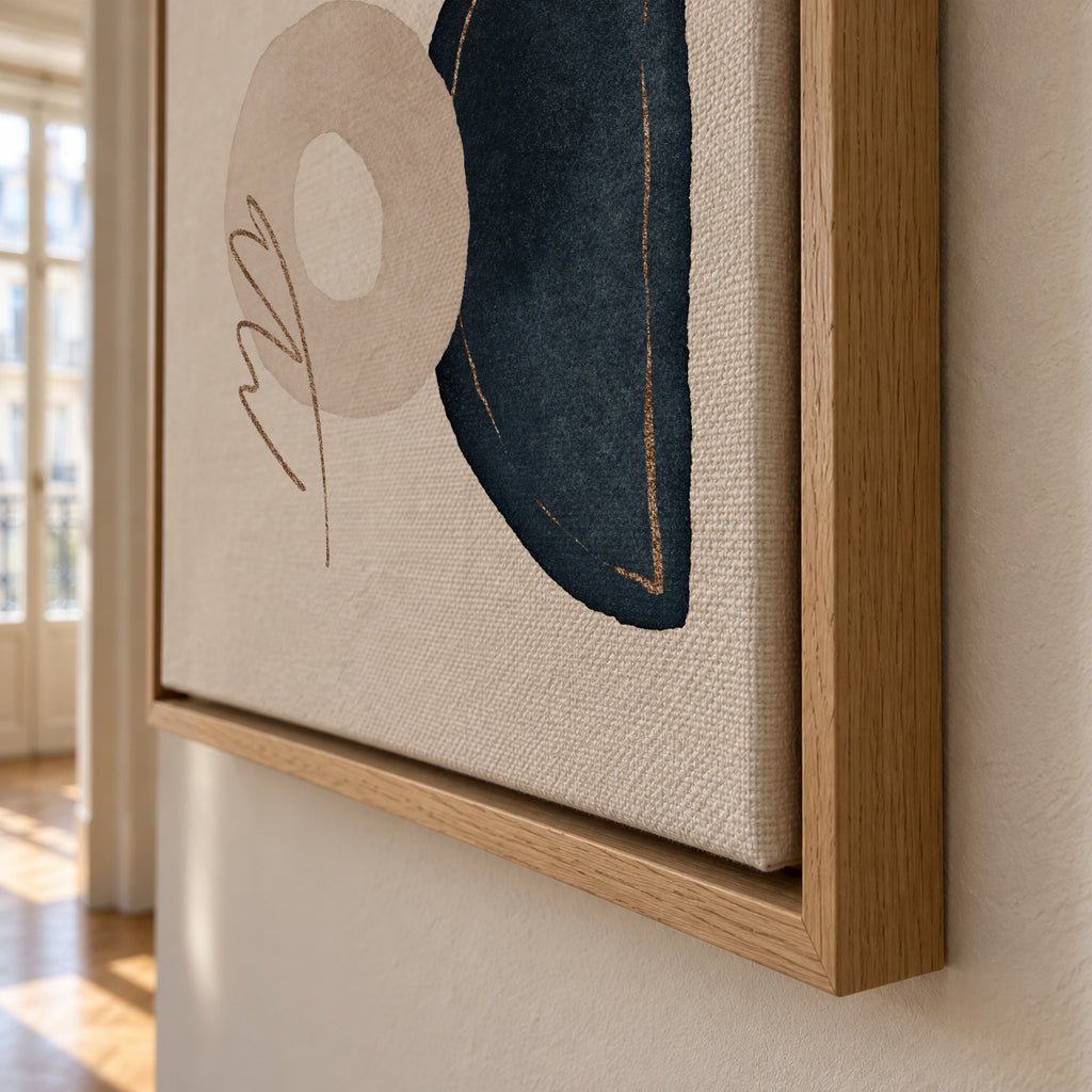 Watercolor Shapes in Navy 2 - Framed canvas detail