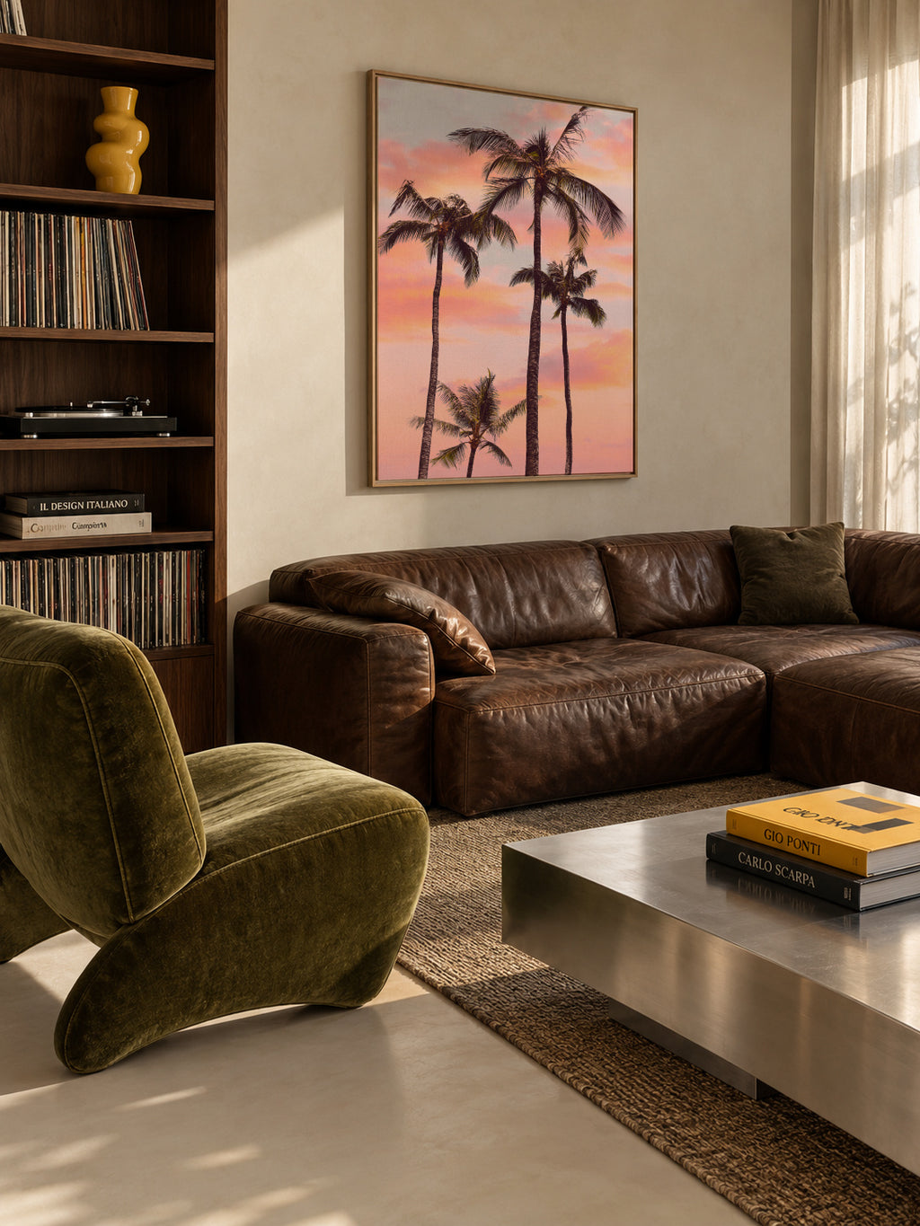 Sunset Palm Trees - Framed canvas in an interior