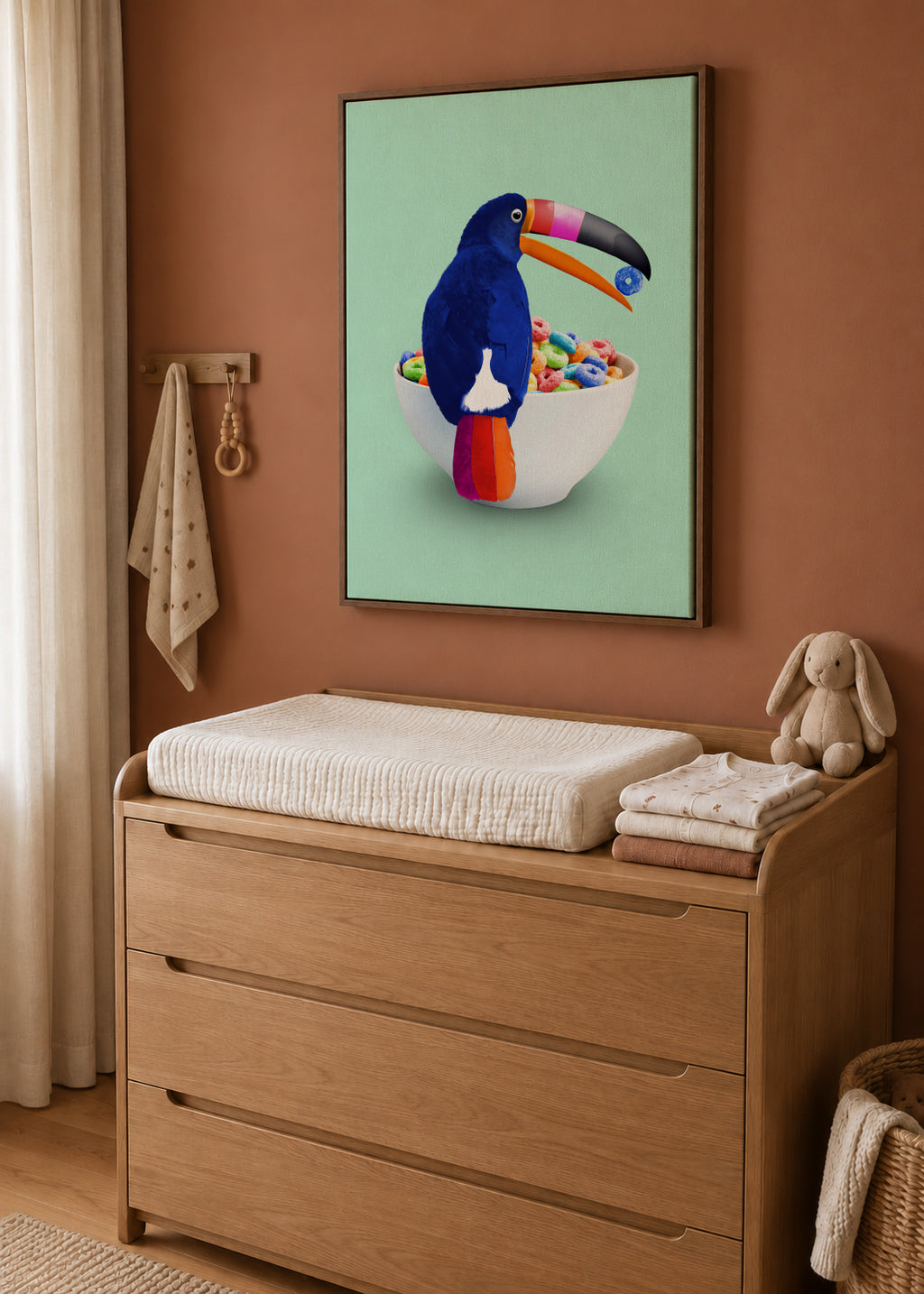 Cereal Toucan - Framed canvas in an interior