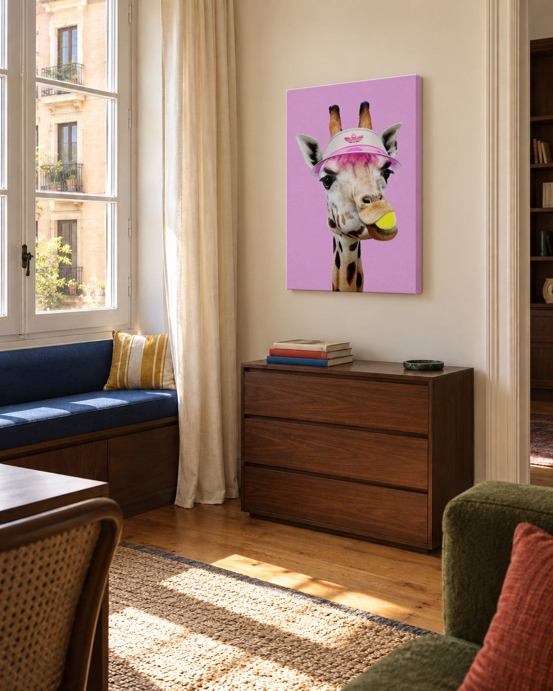 Tennis Giraffe - Unframed canvas in an interior