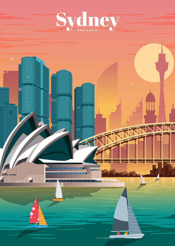 Travel poster with Sydney skyline | Wall art, framed prints and