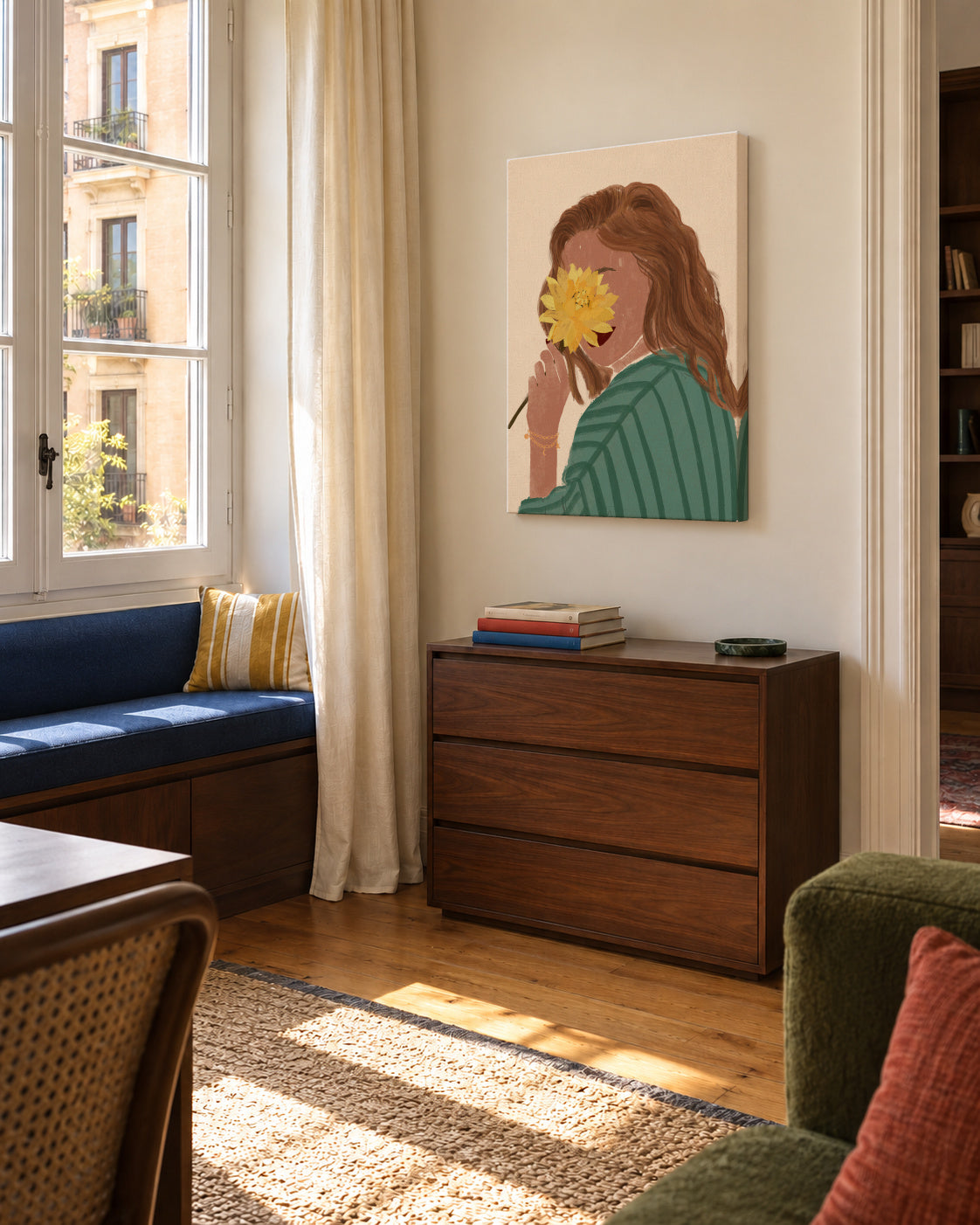 Flower Love Woman Portrait - Unframed canvas in an interior