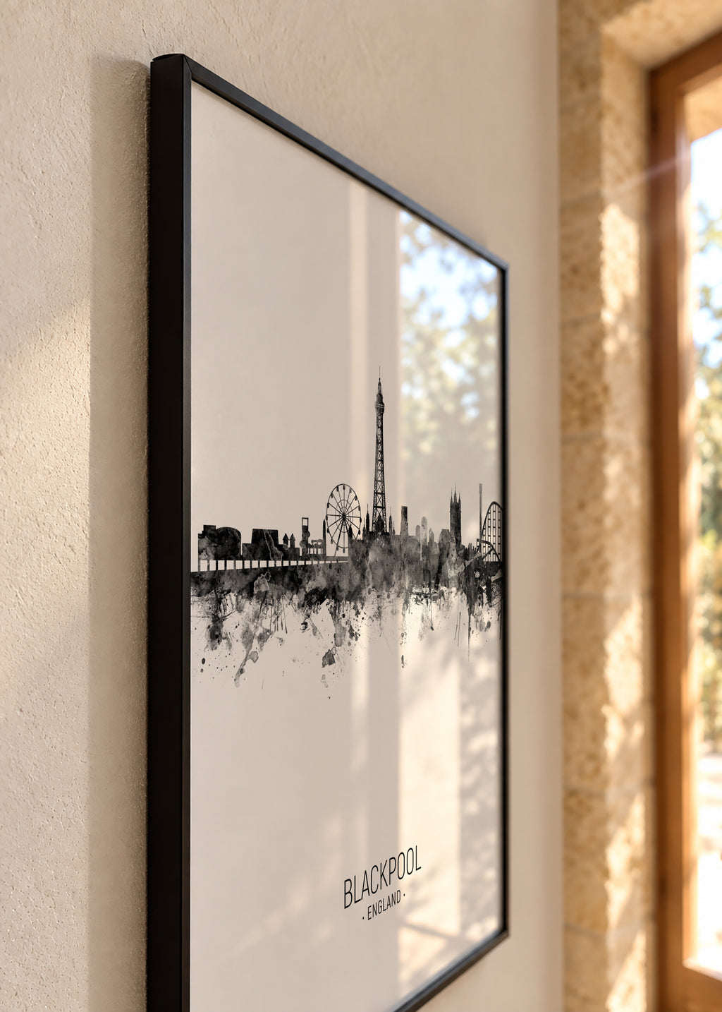 Blackpool Skyline blanco y negro - Framed poster detail