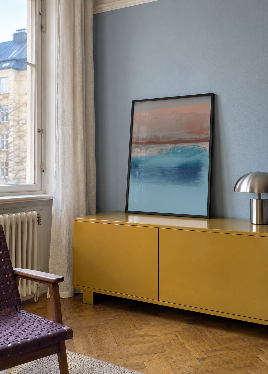 Organic Marks Brown & Blue - Framed poster in an interior