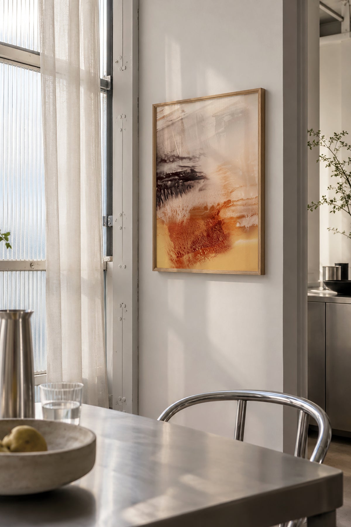 Organic Texture Abstract Yellow & Brown - Framed poster in an interior