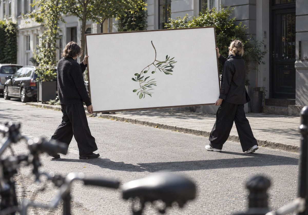 Green Olive Branch - Framed canvas in an interior