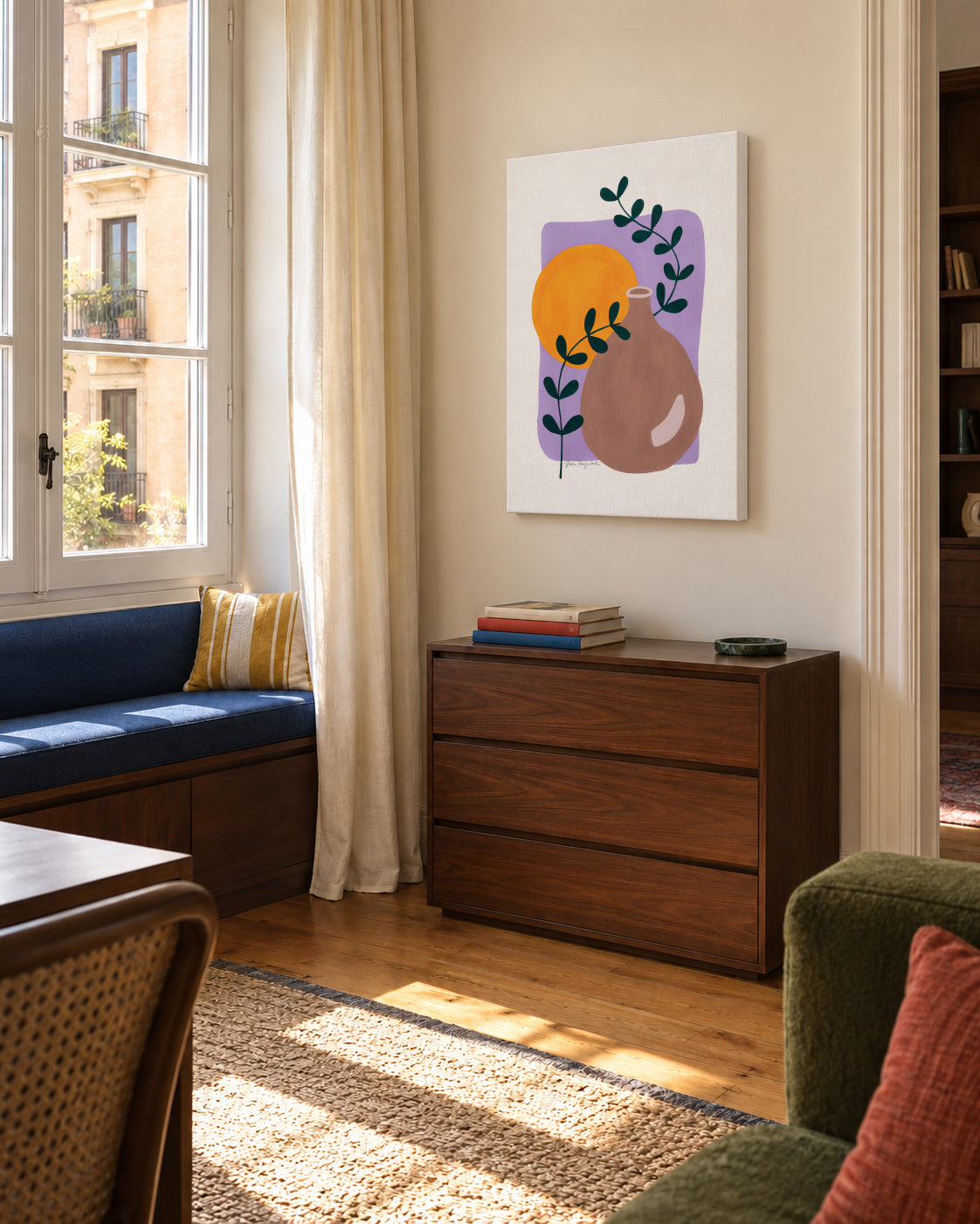 Branch & Sunshine - Unframed canvas in an interior