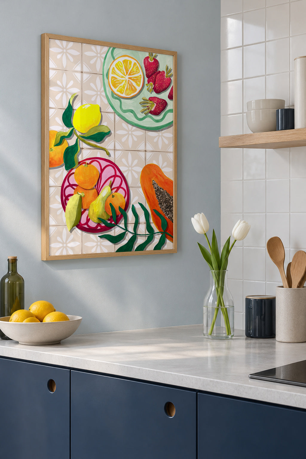 Fruta y Ceramica - Framed poster in an interior