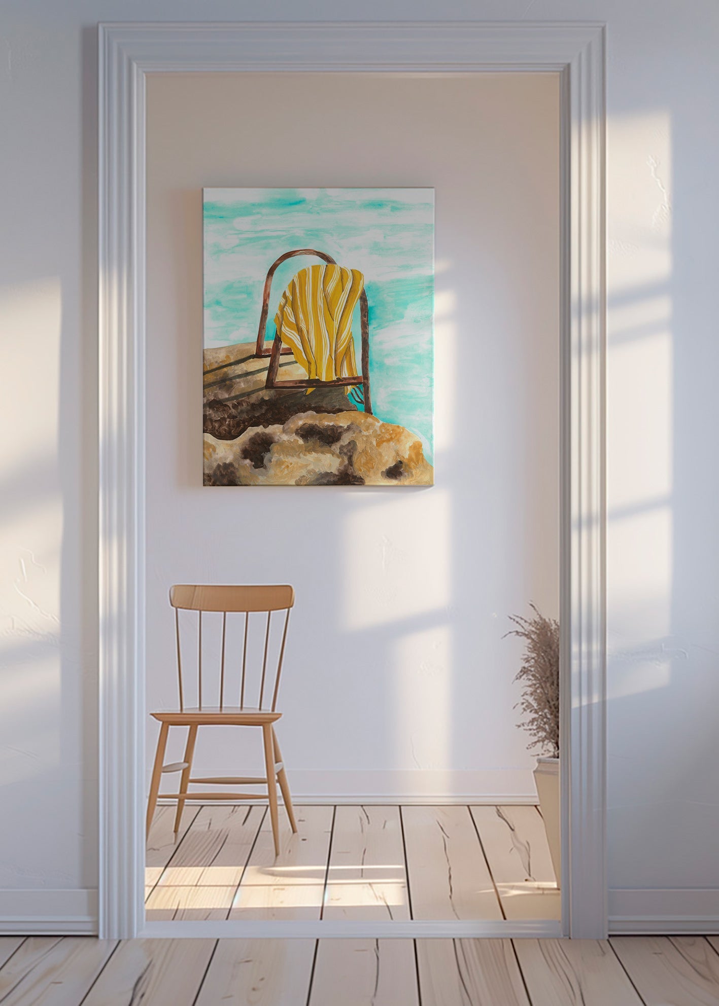 Landscape artwork: ladder and towel