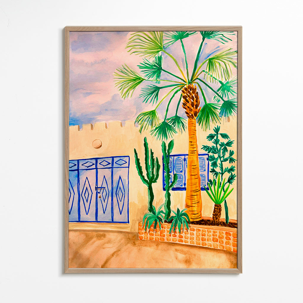 City art: Moroccan street with palm