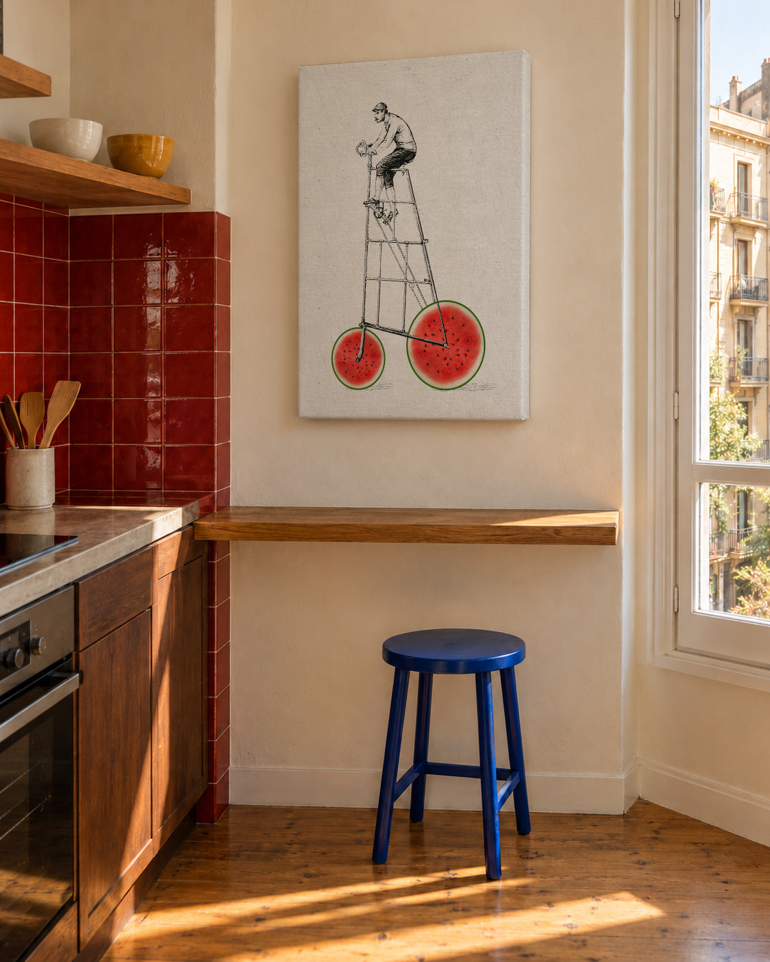 Melon bike - Unframed canvas in an interior