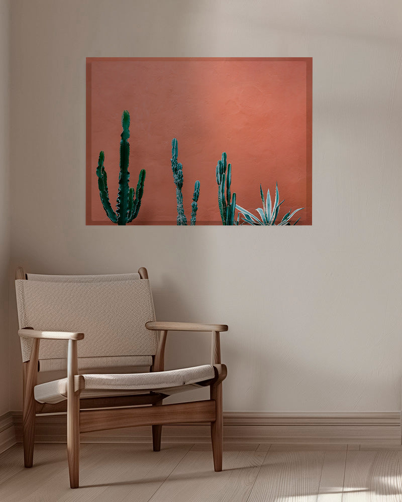 Botanical print of cacti on terracotta wall – Canvas